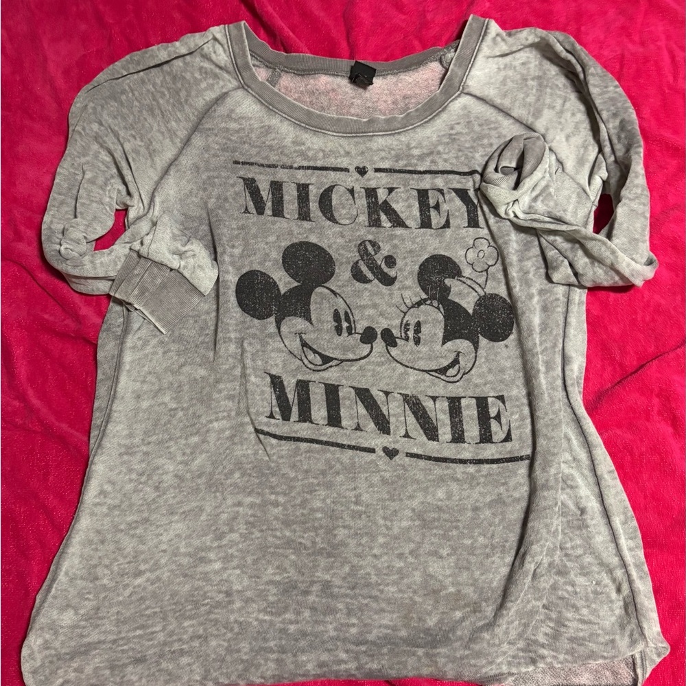 Disney Gray Mickey & Minnie Long Sleeve Tee